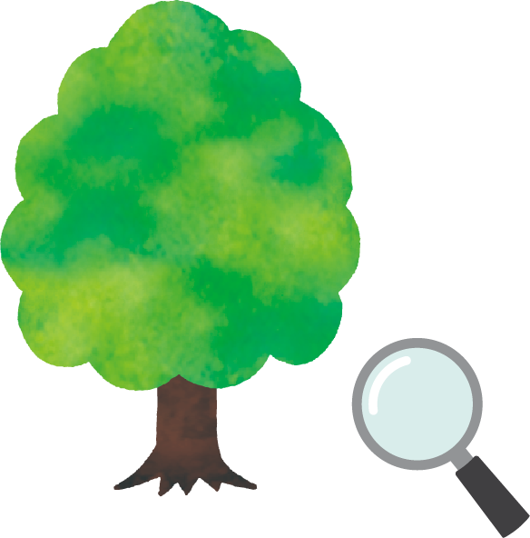 樹木と虫眼鏡のイラスト